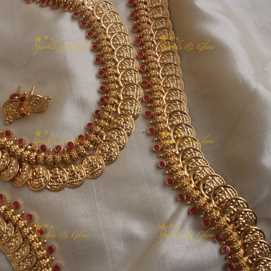 Elegant micro gold polished coin long short combo set