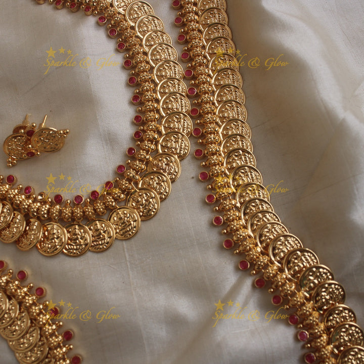Elegant micro gold polished coin long short combo set
