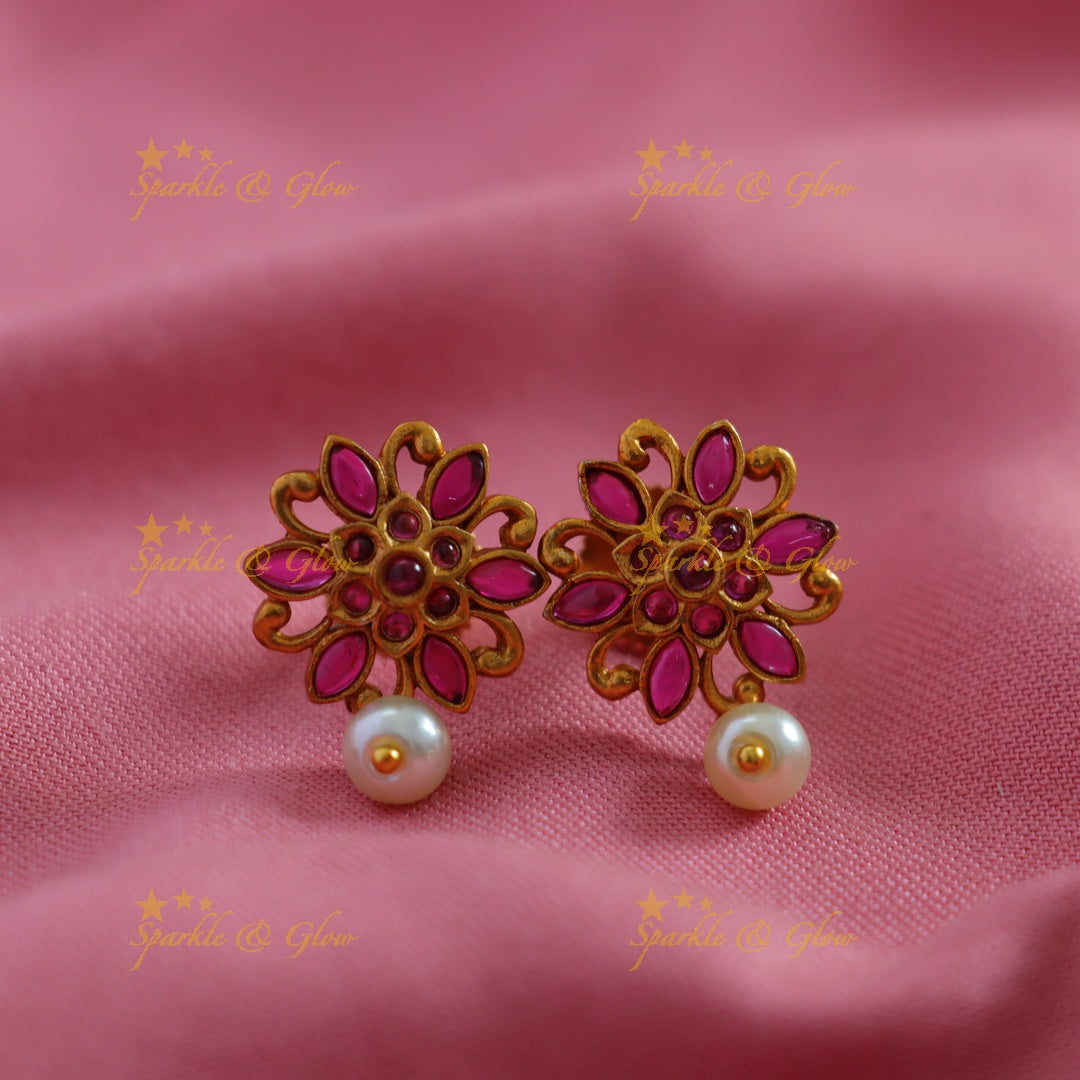 Stunning Peacock floral pendant black thread short necklace with ruby pearls and gold beads