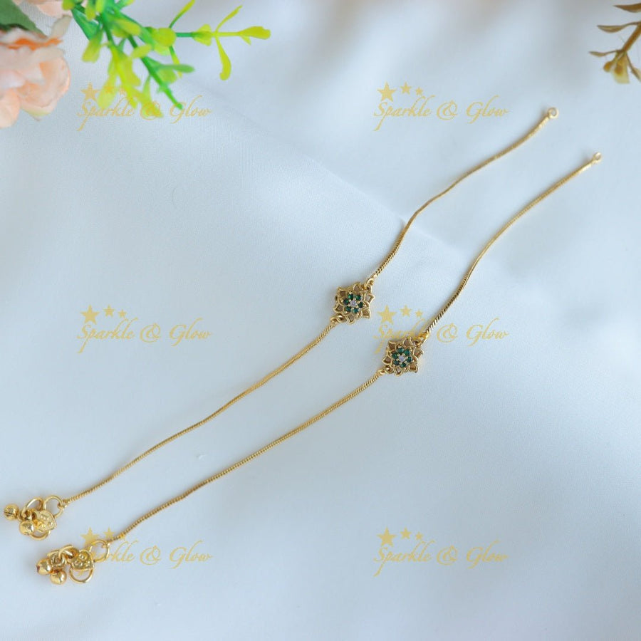 Beautiful Floral design Anklet - Green - Sparkle and Glow - Green - 