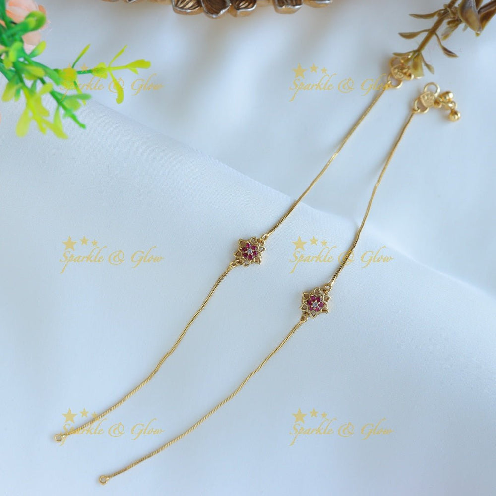 Beautiful Floral design Anklet - Green - Sparkle and Glow - Ruby - 
