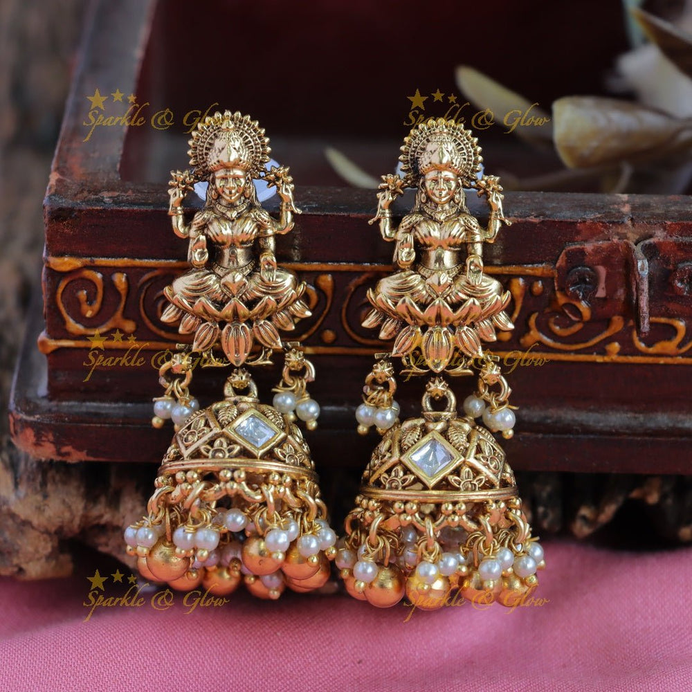 Beautiful Lakshmi peacock carved kundan stone pendant haram with pearls and green beads - Sparkle and Glow - Gold - Back Thread