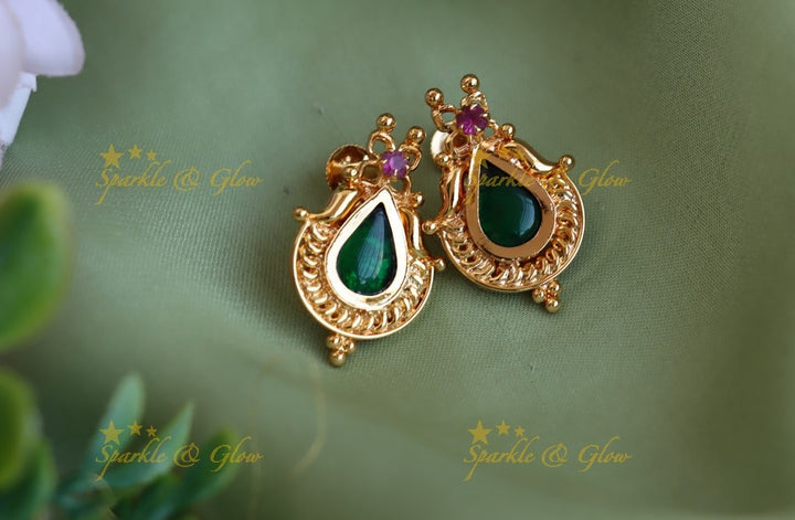 Beautiful Palaka design Kerala style earrings-Red