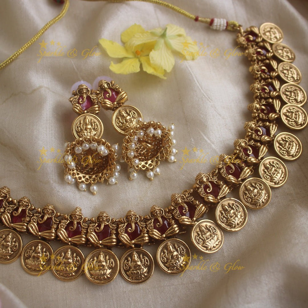Sparkling Idol Ganesha Lakshmi Coin short necklace - Navarathna - Sparkle and Glow - Navarathna - Back Thread