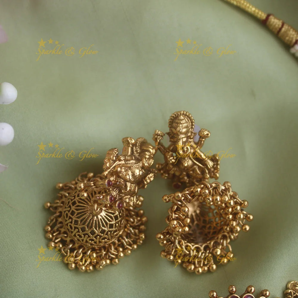 Beautiful Ganesha carved choker with ruby emerald and gold beads - red - Sparkle and Glow