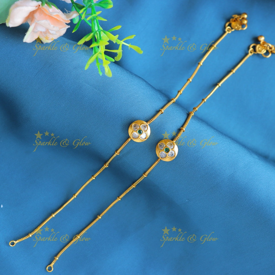Beautiful Floral design Anklet-Greenwhite