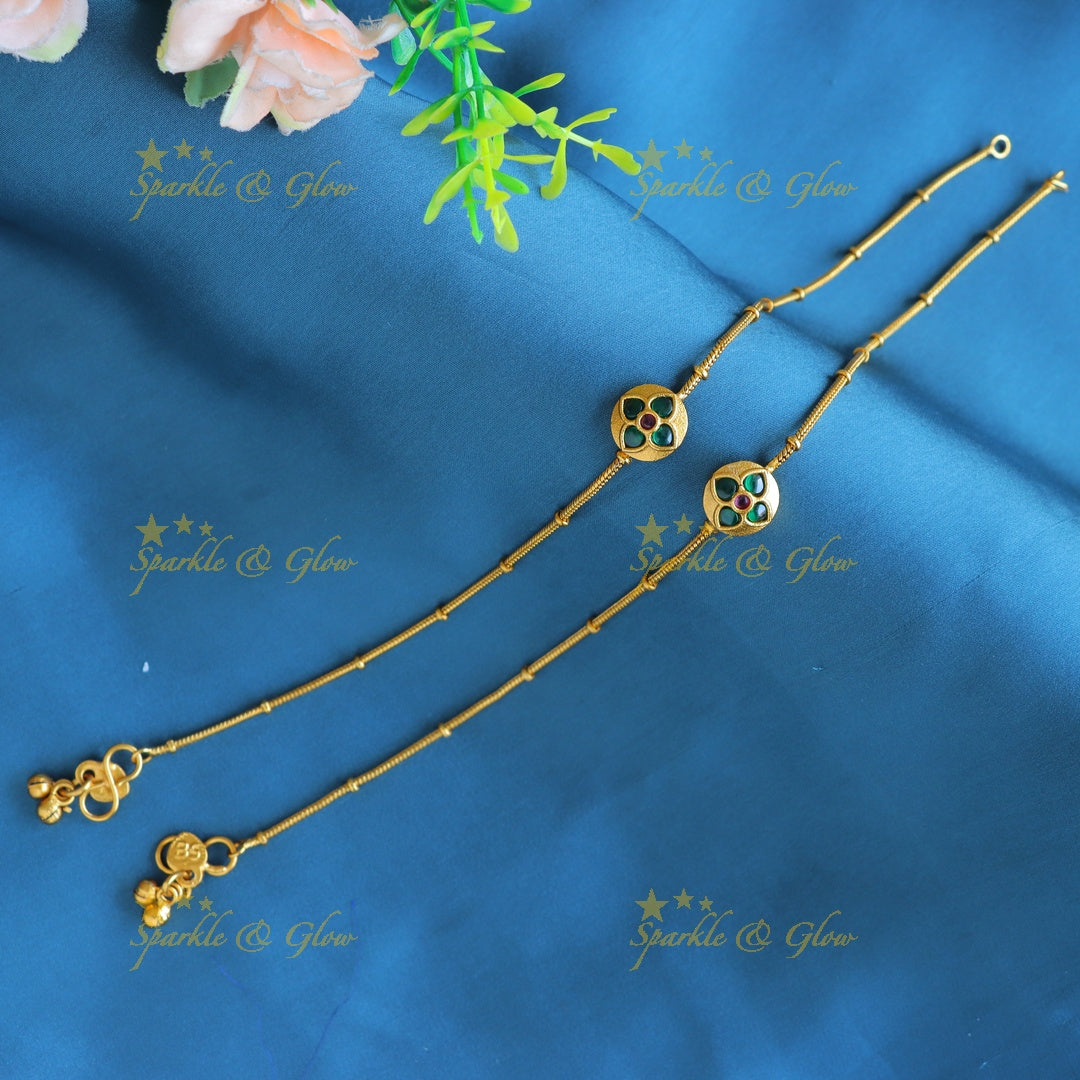 Beautiful Floral design Anklet-Greenwhite