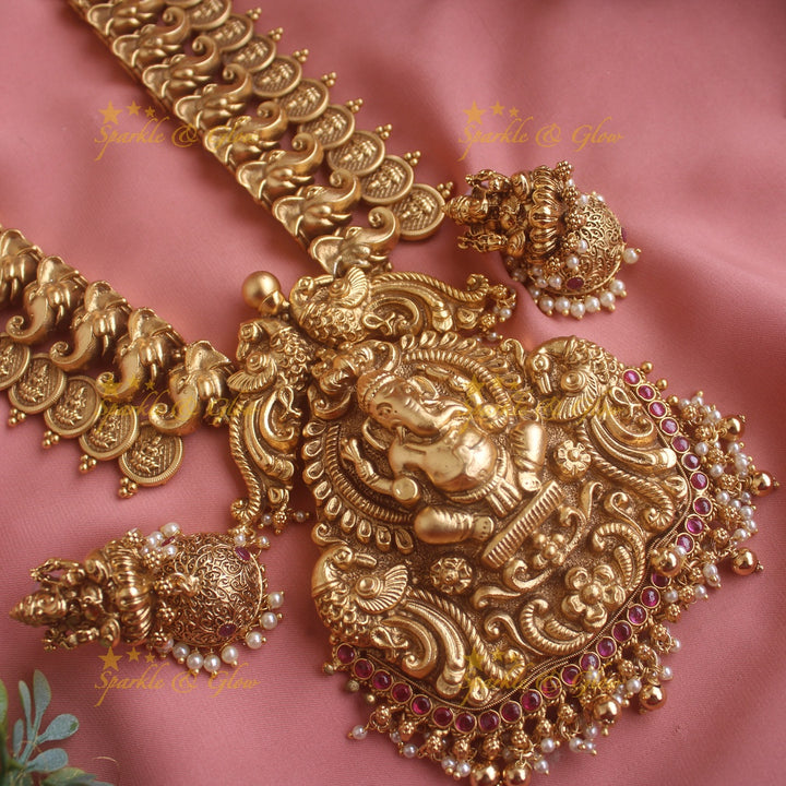 Grand Idol Ganesha peacock pendant carved coin Haram