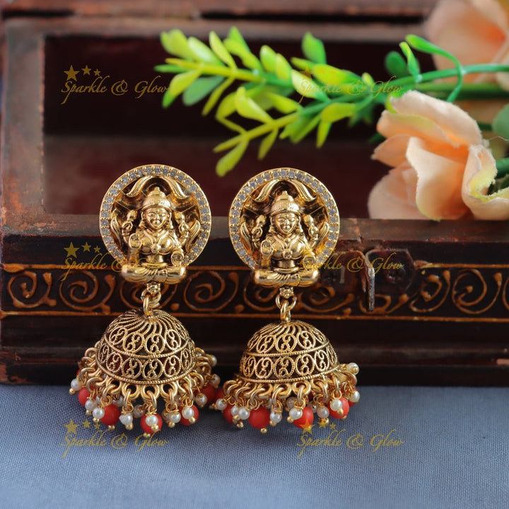 Stunning Lakshmi peacock carved pendant haram with multi layer orange beads, ruby and emeralds - Sparkle and Glow - Orange - Back Thread