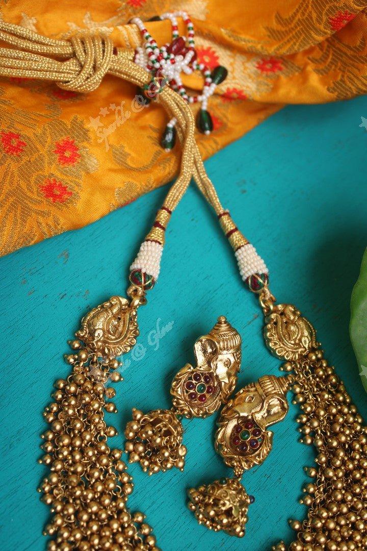 Gold alike polished Ganesha carved gold beads cluster necklace - Sparkle and Glow
