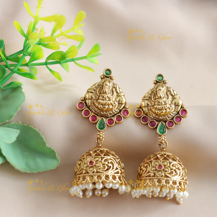 Elegant Lakshmi Floral design choker with ruby emerald stones and mint green beads
