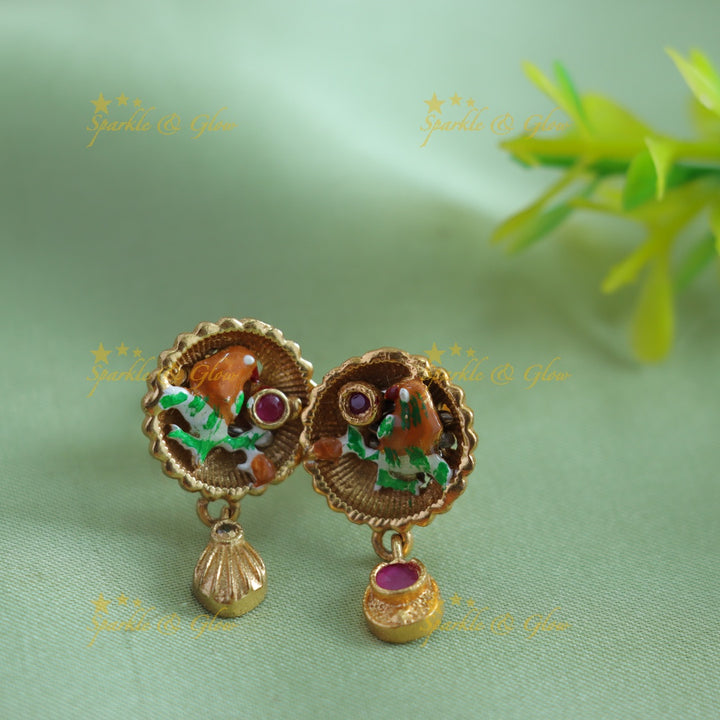 Statement Bird and floral design pendant two layer black beads chain , mangalsutra with ruby and white stones