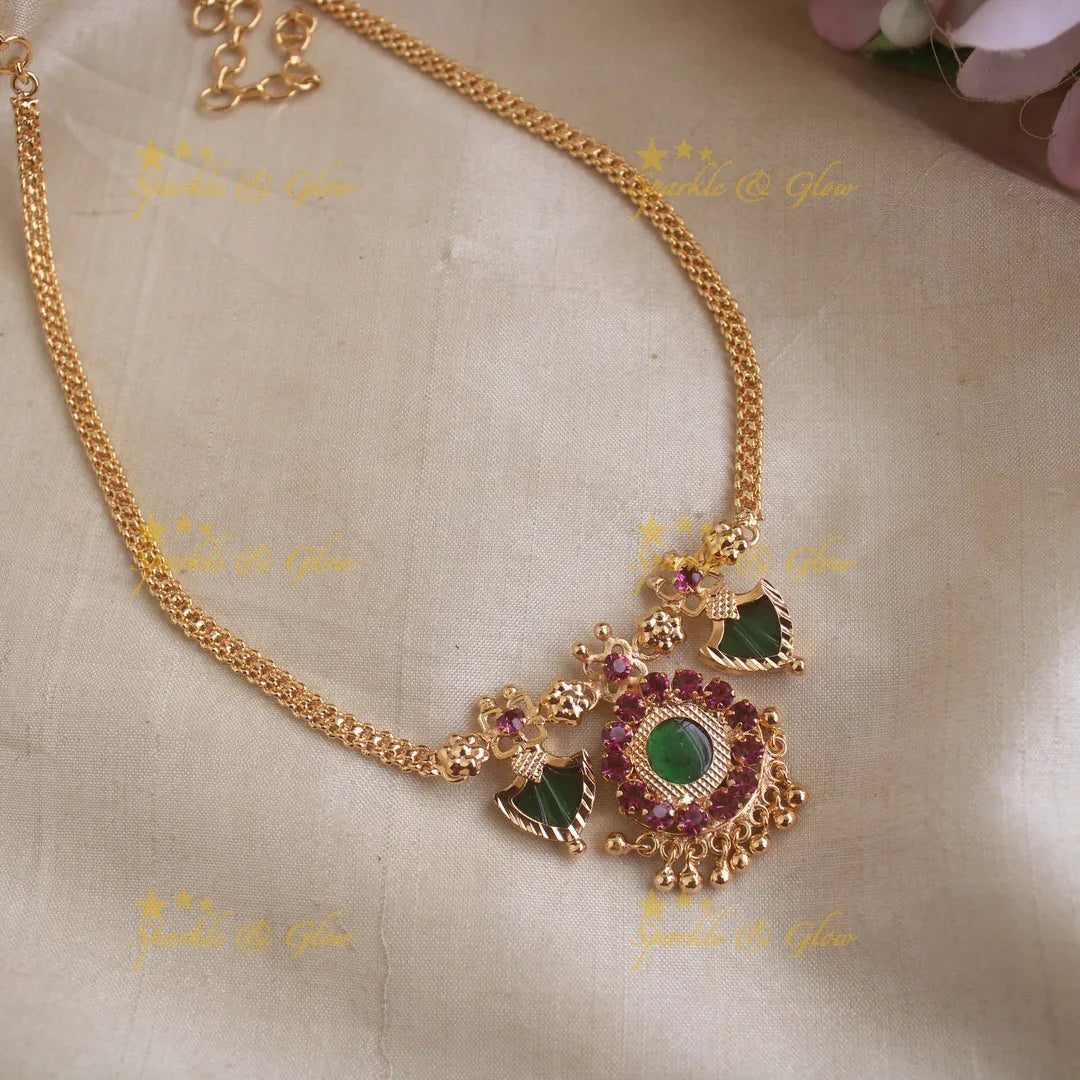 Elegant Kerala stryle Palaka design short necklace - Sparkle and Glow