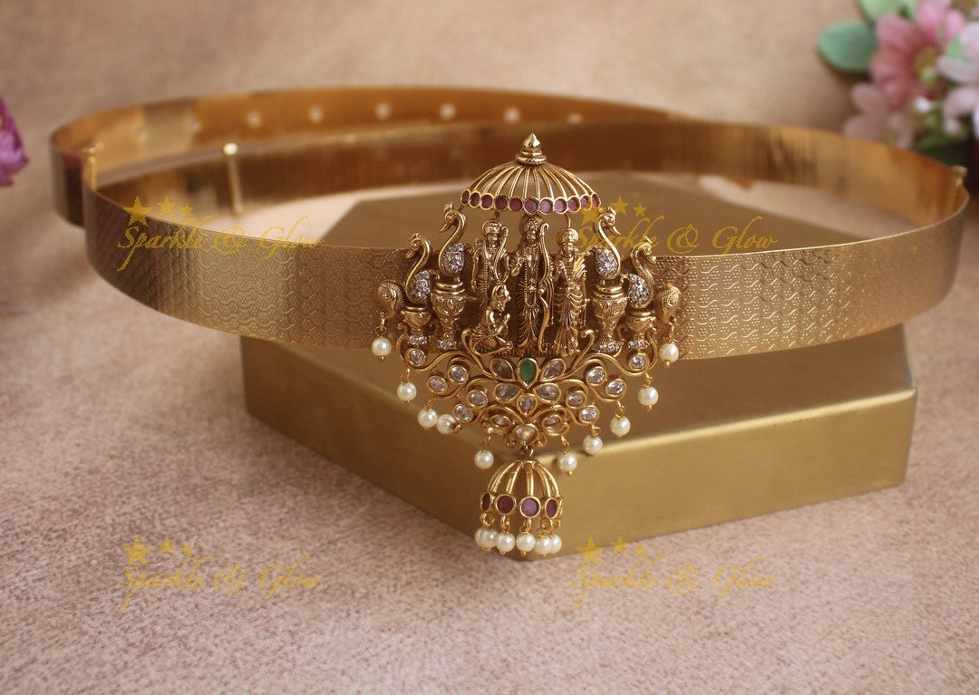 Grand Ramaparivar pendant carved plain Hipbelt with AD stones