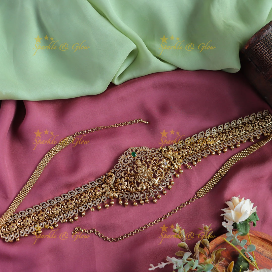 Elegant Idol Lakshmi Flower design Hipchain with AD stones