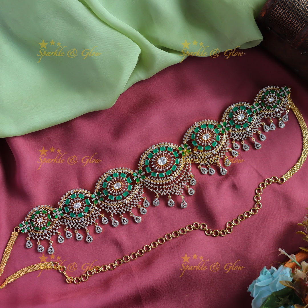 Gracious Emerald Floral design American Diamond Hipchain