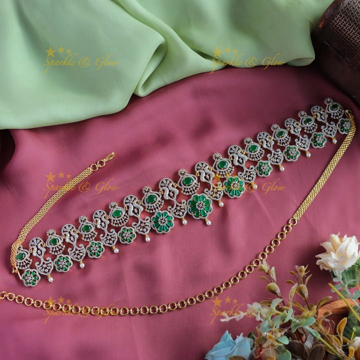 Gracious Peacock Floral American diamond Hipchain-Pink
