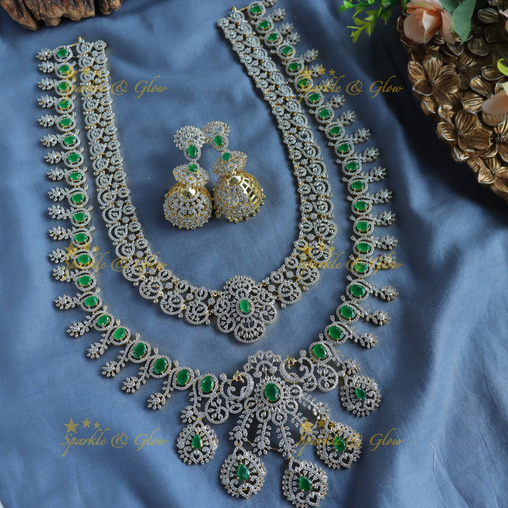 Grand Emerald two layered American diamond Peacock Haram