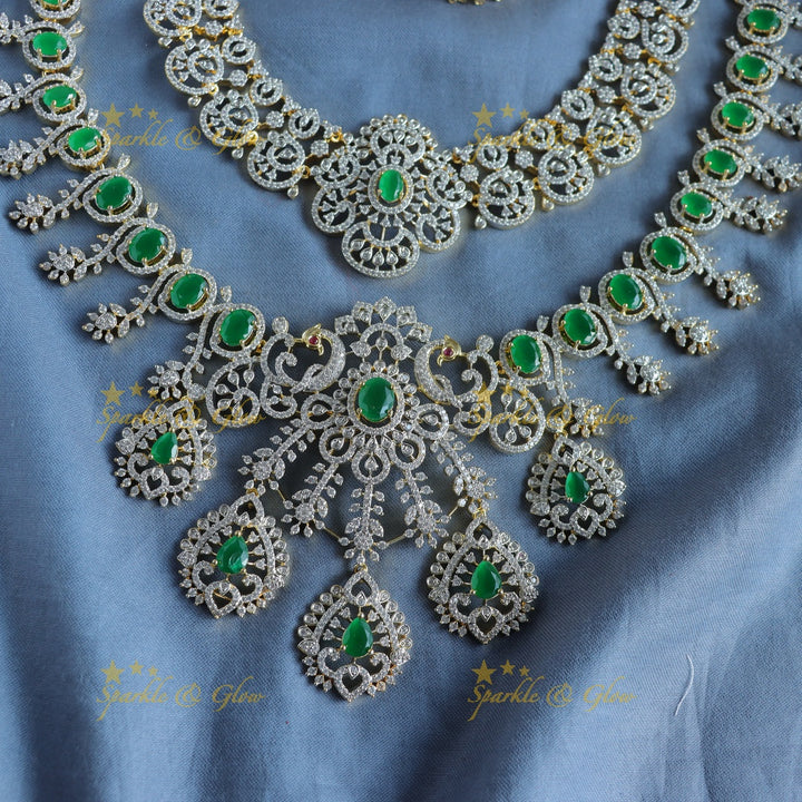 Grand Emerald two layered American diamond Peacock Haram