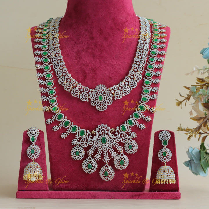Grand Emerald two layered American diamond Peacock Haram