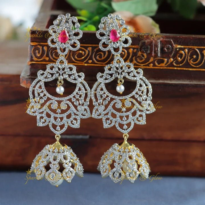 Gracious Peacock Mango two layered American diamond Haram - Sparkle and Glow