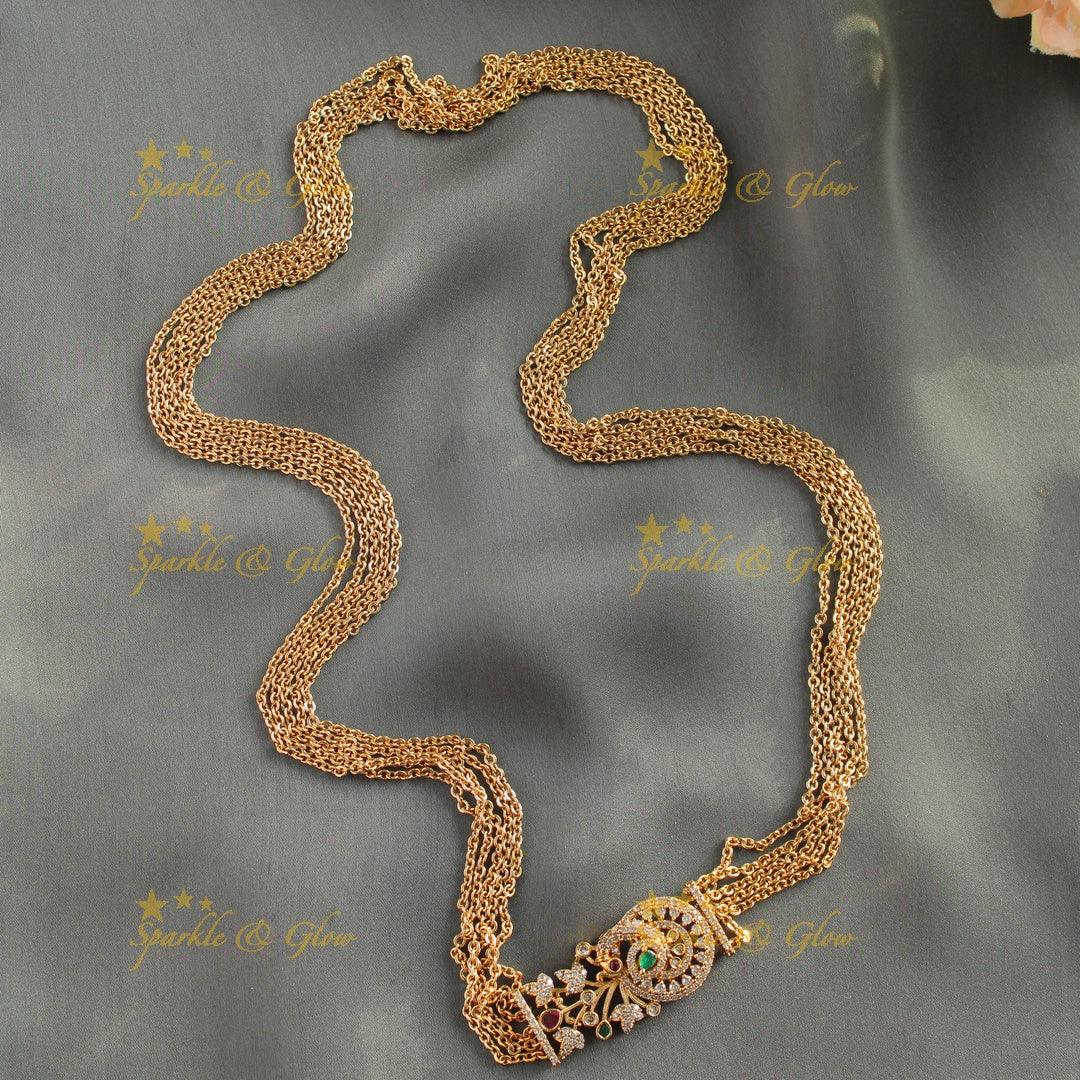 Elegant Multilayered Peacock design Mop chain - Sparkle and Glow