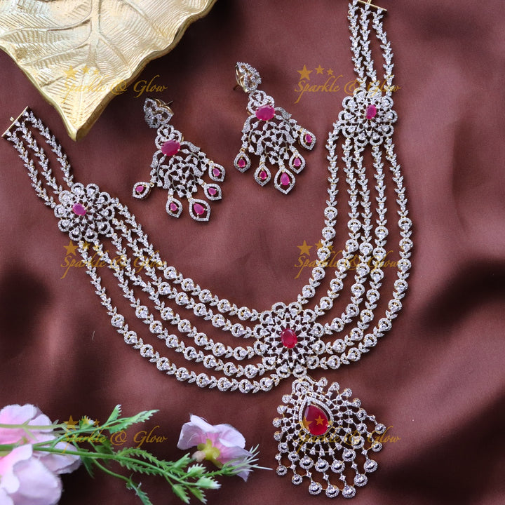 Luxurious Floral Pendant AD Haram in Green - Five Layers
