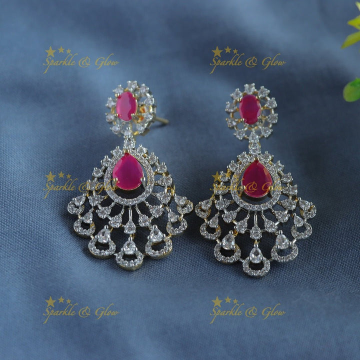 Grand Five Layered Floral Pendant American Diamond Haram - Ruby - Sparkle and Glow - Back Thread - 