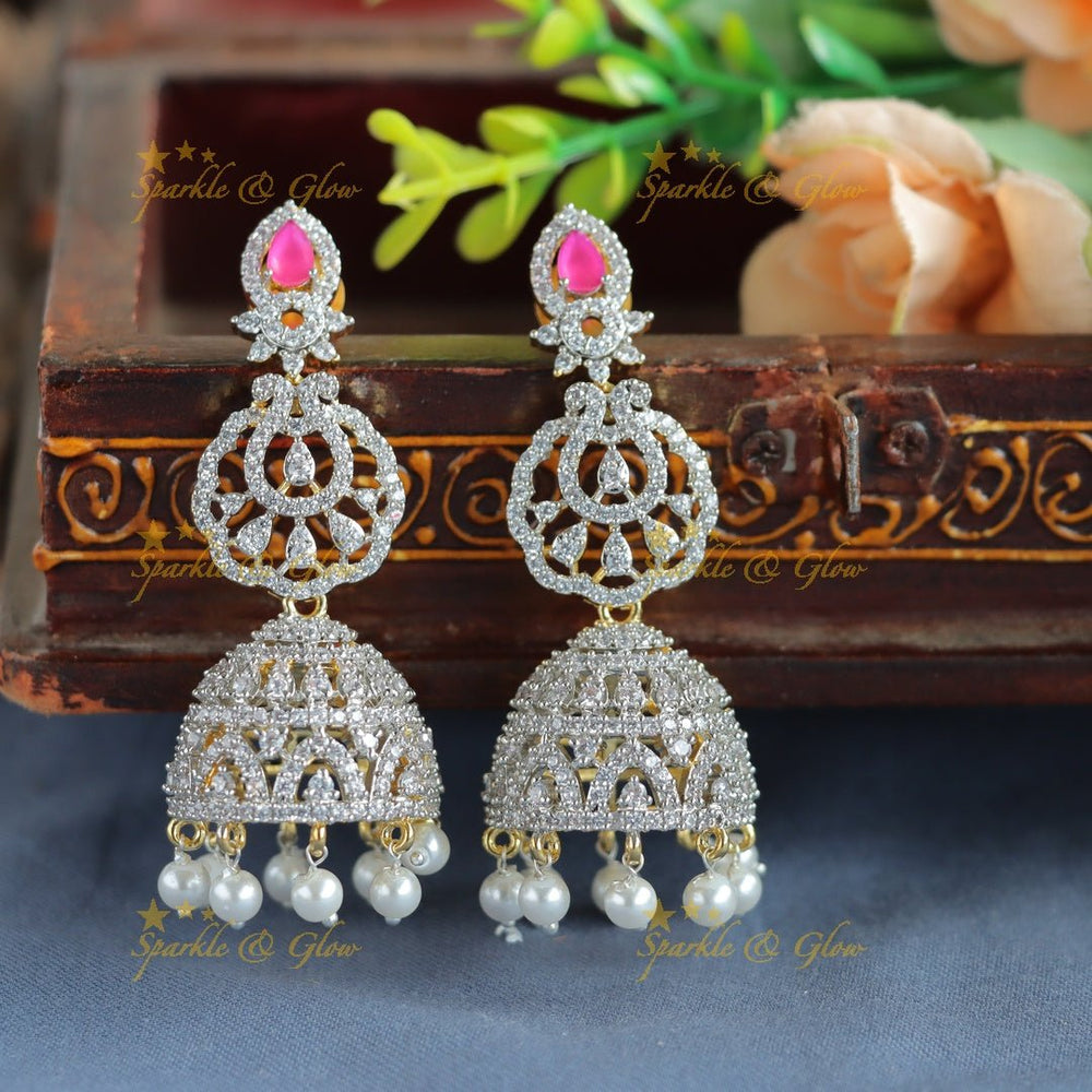 Grand Lotus Floral pendant GJ polish Semi bridal set with tikka - Ruby - Sparkle and Glow - Back Thread - 