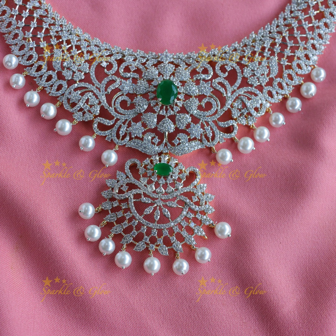 Grand Floral Mango design GJ polish Semi bridal set with tikka-Green