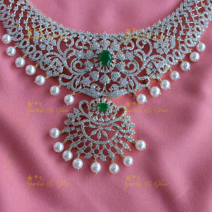 Grand Floral Mango design GJ polish Semi bridal set with tikka-Green