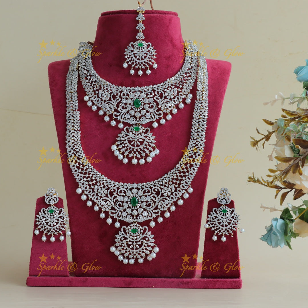 Grand Floral Mango design GJ polish Semi bridal set with tikka-Green