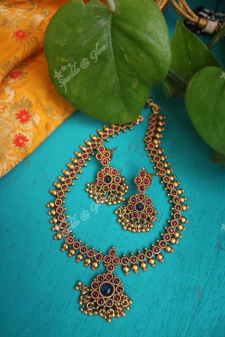 Gold alike kemp adigai with gold drops- White - Sparkle and Glow