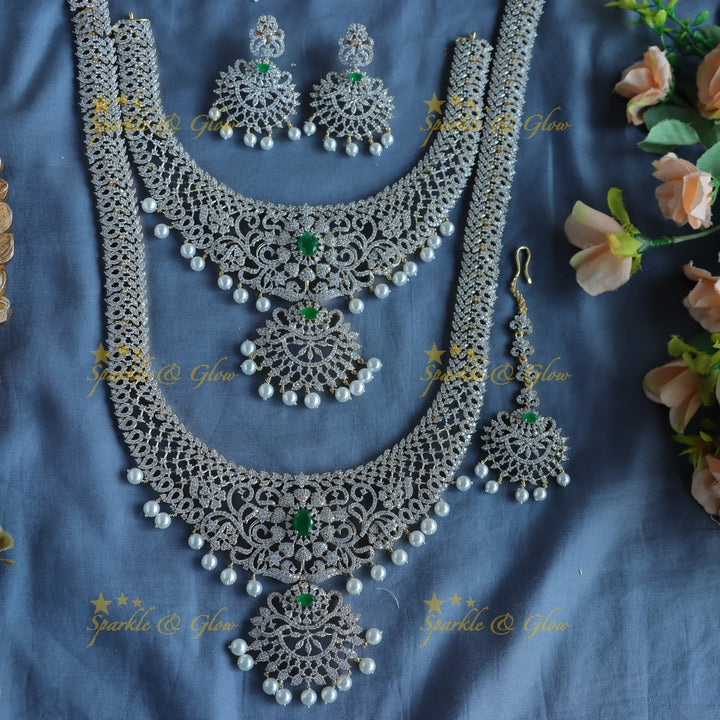 Sparkling Floral Leaf design GJ polish Semi bridal set with tikka-Ruby