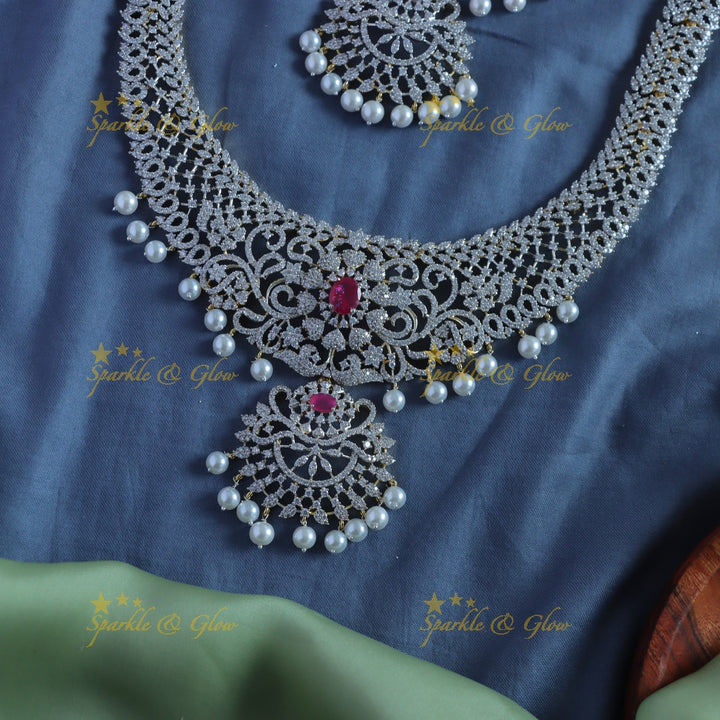 Sparkling Floral Leaf design GJ polish Semi bridal set with tikka-Ruby