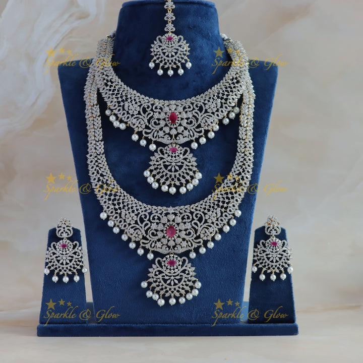 Sparkling Floral Leaf design GJ polish Semi bridal set with tikka-Ruby