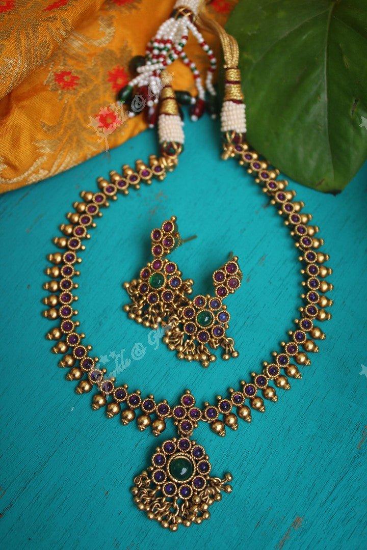 Gold alike kemp adigai with gold drops- White - Sparkle and Glow