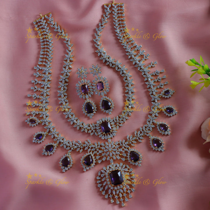 Sparkling Leaf Floral Waterdrop design two Layered American diamond short necklace