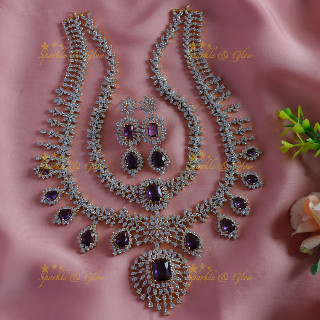 Sparkling Leaf Floral Waterdrop design two Layered American diamond short necklace