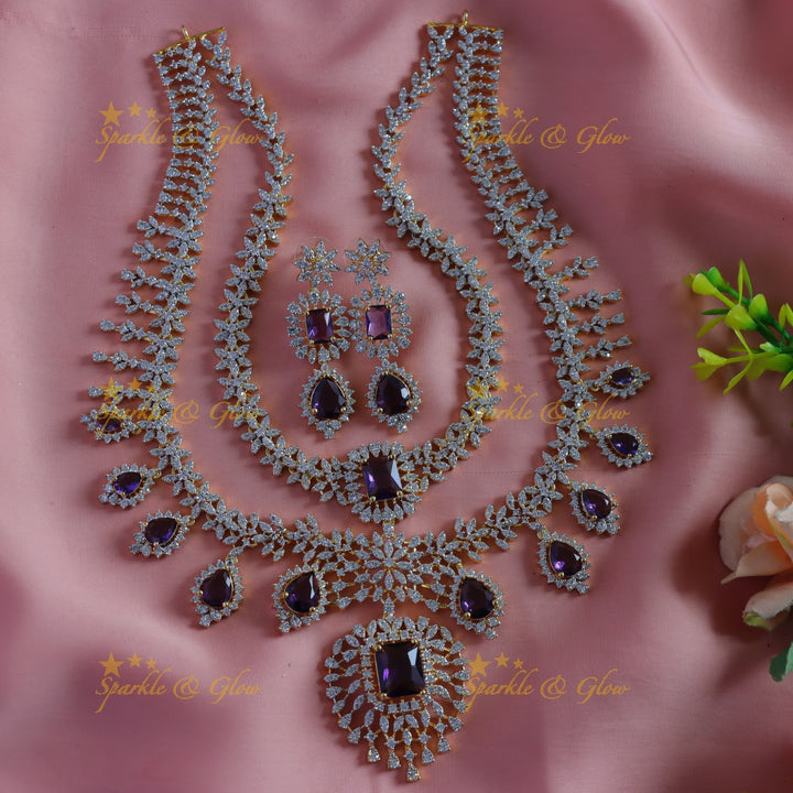 Sparkling Leaf Floral Waterdrop design two Layered American diamond short necklace