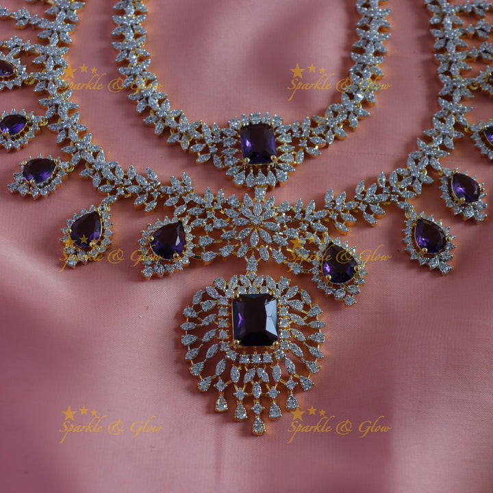 Sparkling Leaf Floral Waterdrop design two Layered American diamond short necklace