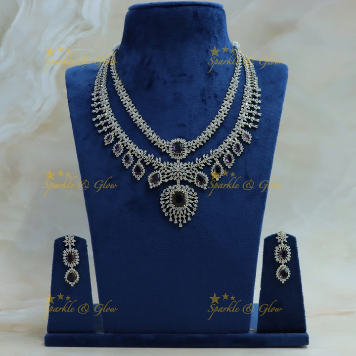 Sparkling Leaf Floral Waterdrop design two Layered American diamond short necklace