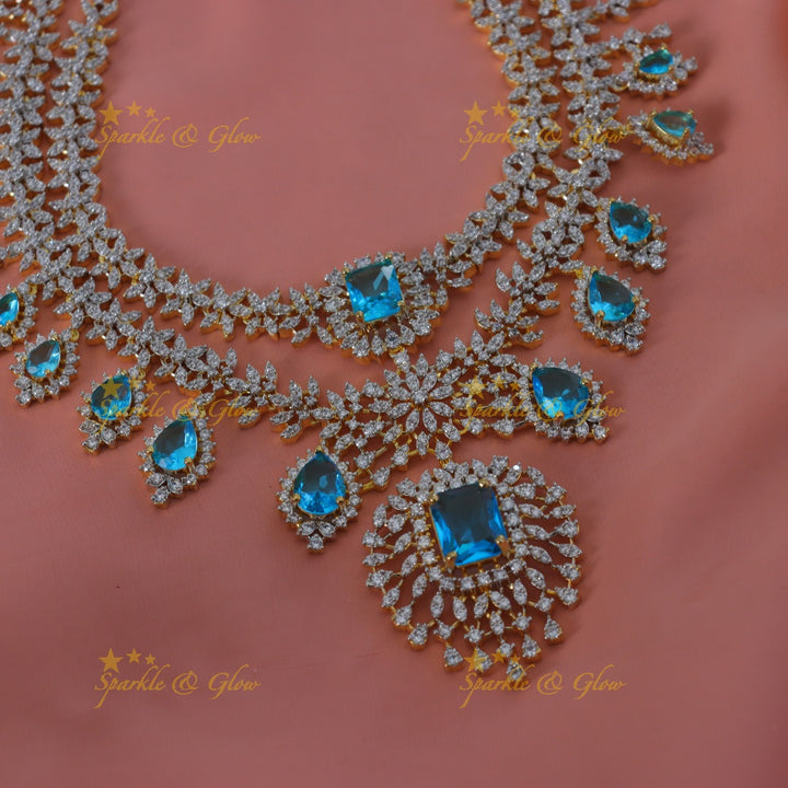 Sparkling Leaf Floral Waterdrop design two Layered American diamond short necklace