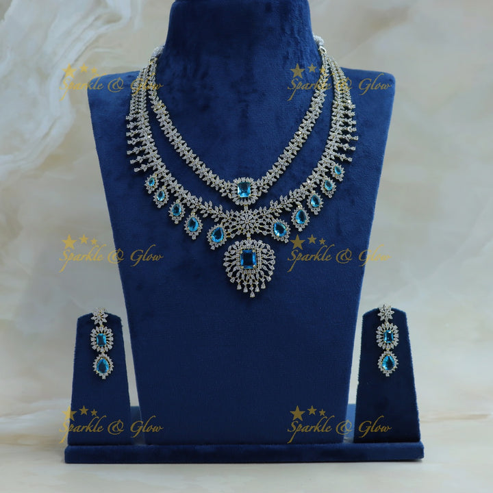 Sparkling Leaf Floral Waterdrop design two Layered American diamond short necklace
