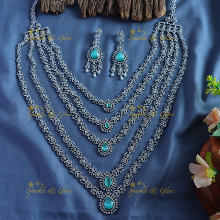 Grand Five Layered Floral design American diamond Haram