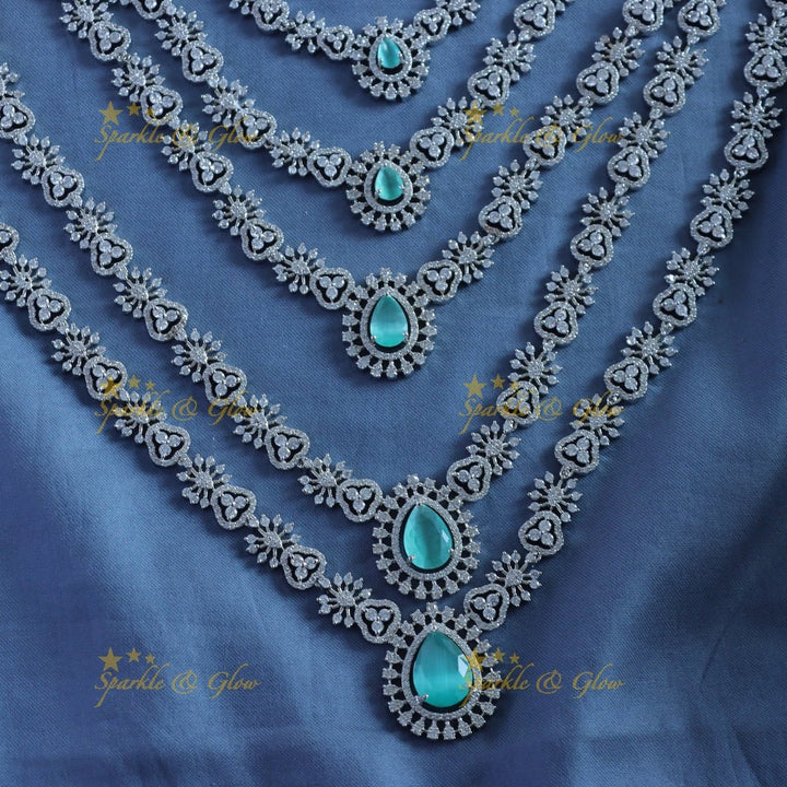 Grand Five Layered Floral design American diamond Haram - Sparkle and Glow - Back Thread - 