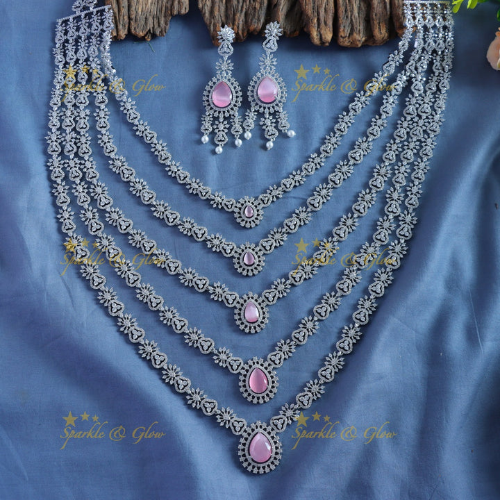 Grand Five Layered Floral design American diamond Haram