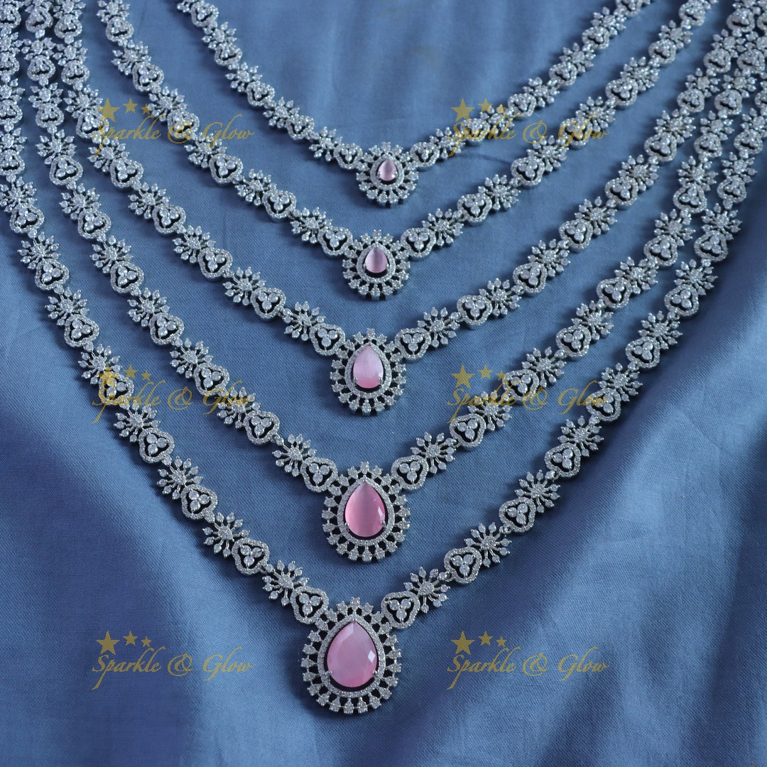 Grand Five Layered Floral design American diamond Haram