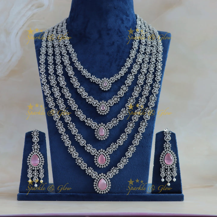 Grand Five Layered Floral design American diamond Haram