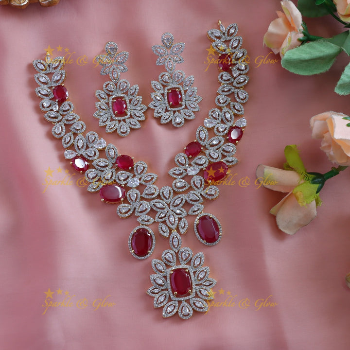 Gracious Flower design American diamond short necklace